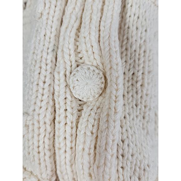 VTG Express Tricot Handknit Cardigan Cream L Patchwork Heart Cottagecore Minimal - Picture 8 of 12